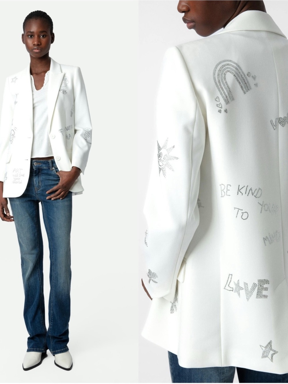 Zadig & Voltaire white Viva Diamonte Crystal Blazer